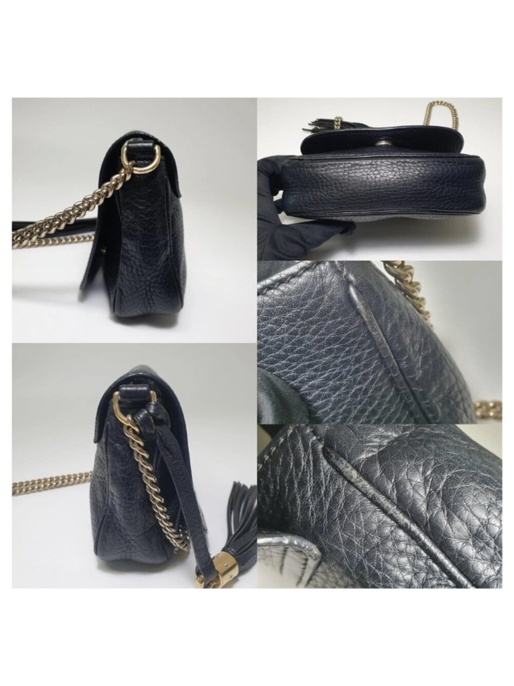 Authentic Gucci Soho Black Leather Chain Crossbody Bag GG Logo Small Designer - Picture 5 of 11
